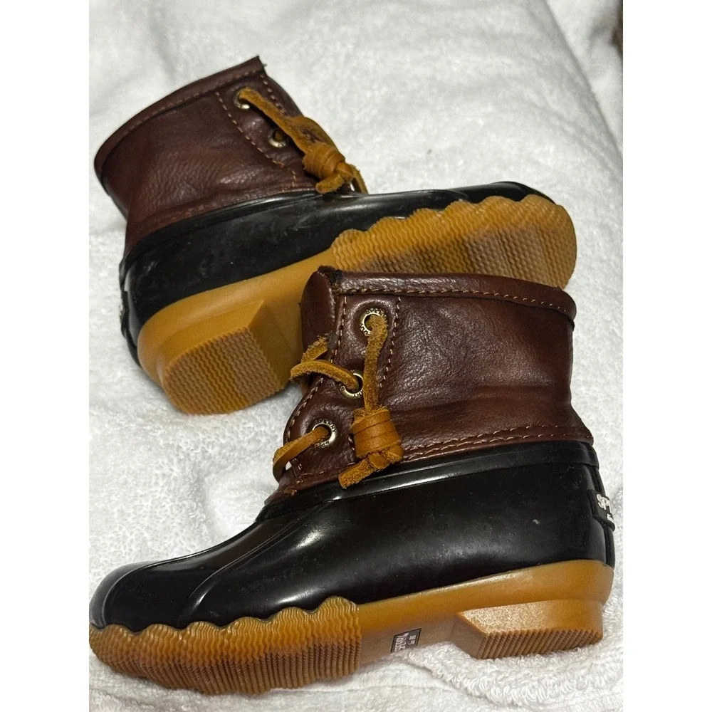 Sperry Saltwater Duck Boots Toddler Size 6M Brown Black Waterproof CG55362A